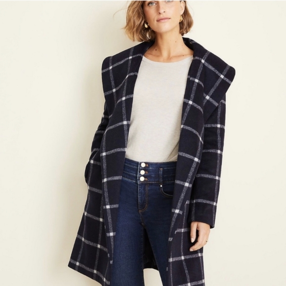 Ann Taylor Jackets & Blazers - Ann Taylor Windowpane Plaid Wool Blend Wrap Coat